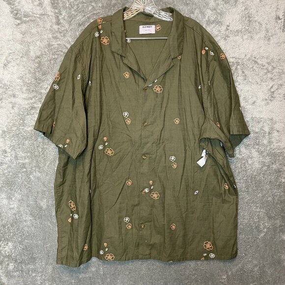 Old Navy Men Floral Embroidered Short Sleeve Outdoor Camp Shirt 2XL Tall Green - Picture 1 of 11